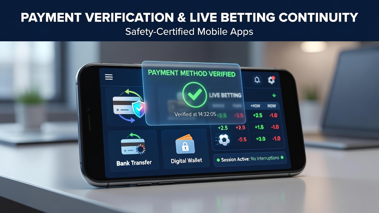 Mobile app interface showing payment verification steps during a live sports betting session