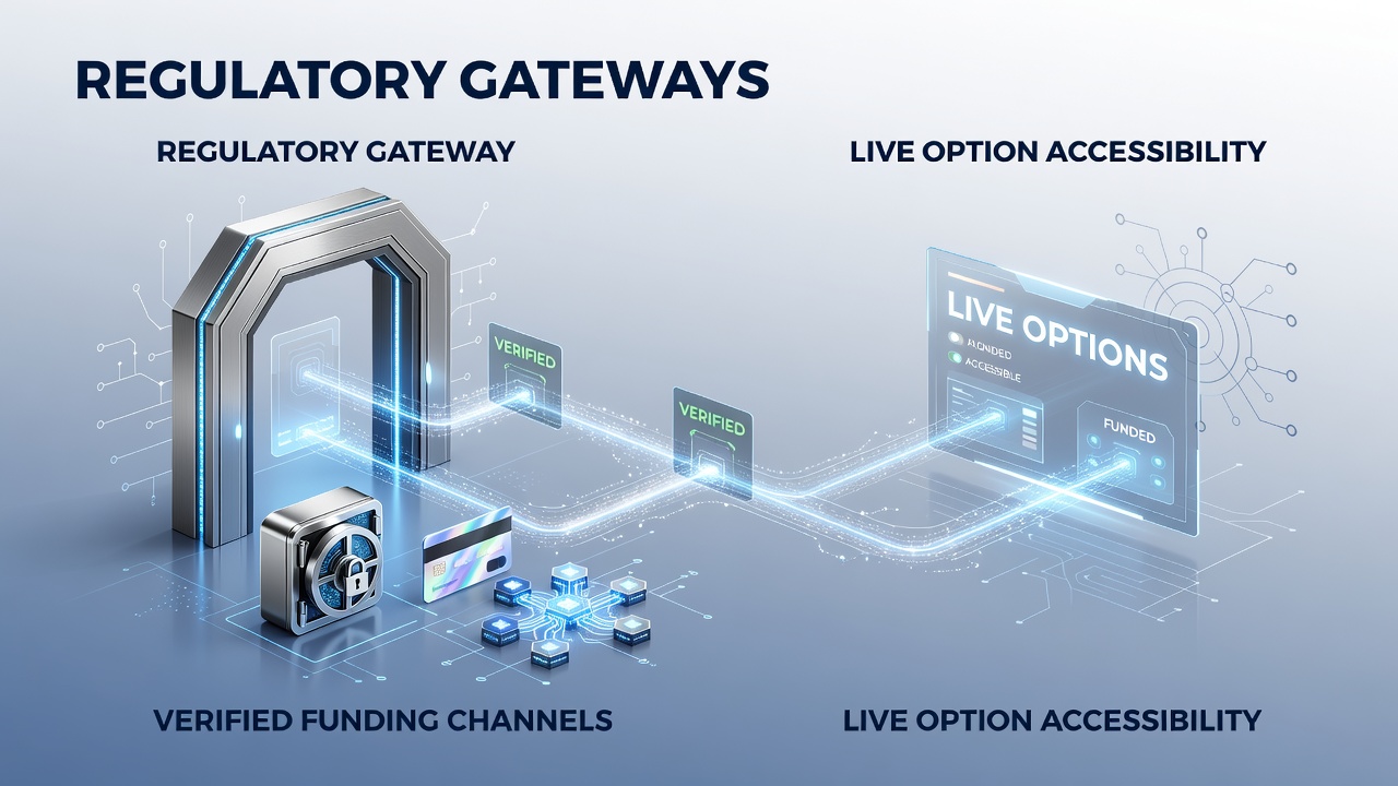 Regulatory framework diagram showing verified funding pathways and live betting access controls across multiple jurisdictions