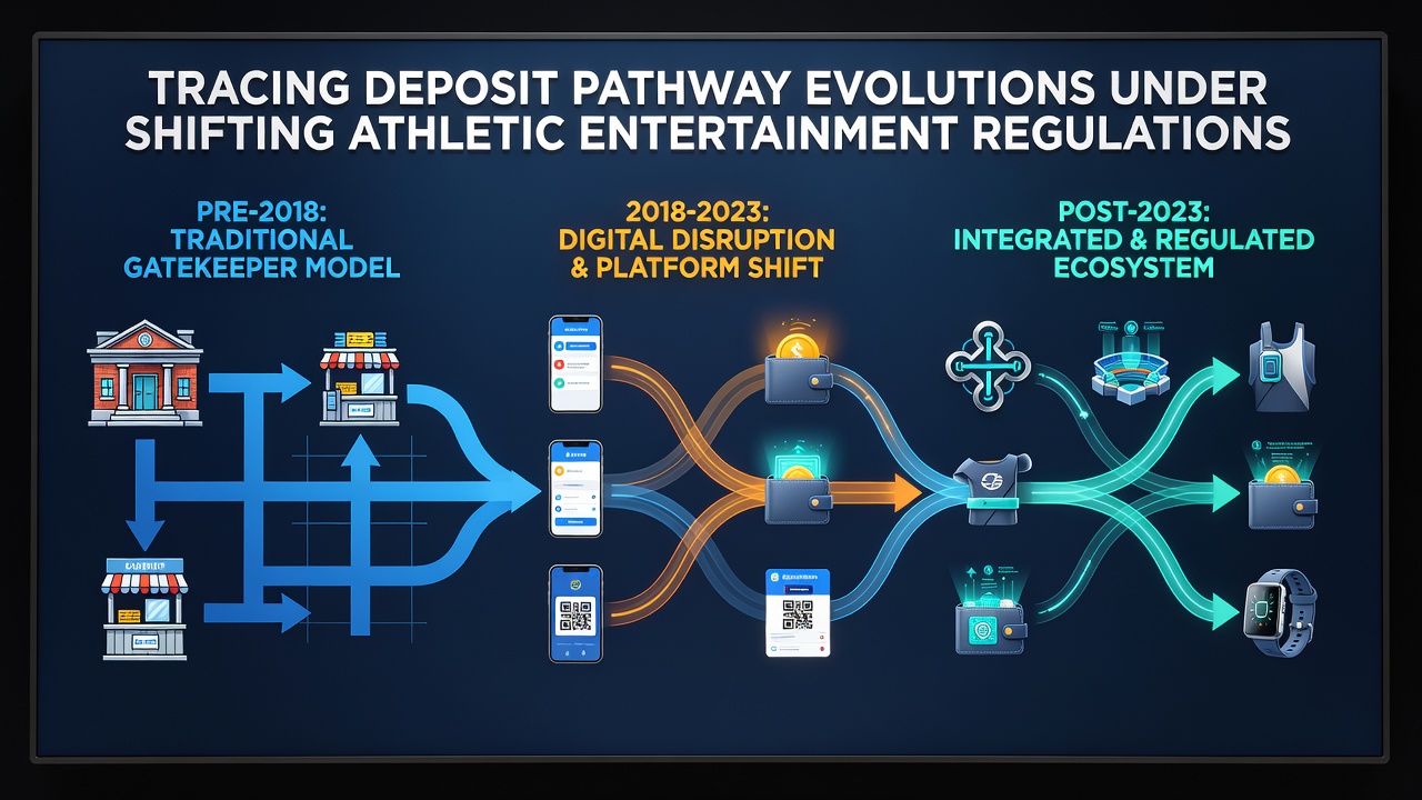Diagram showing progression of deposit methods from bank transfers to digital wallets in regulated sports betting environments